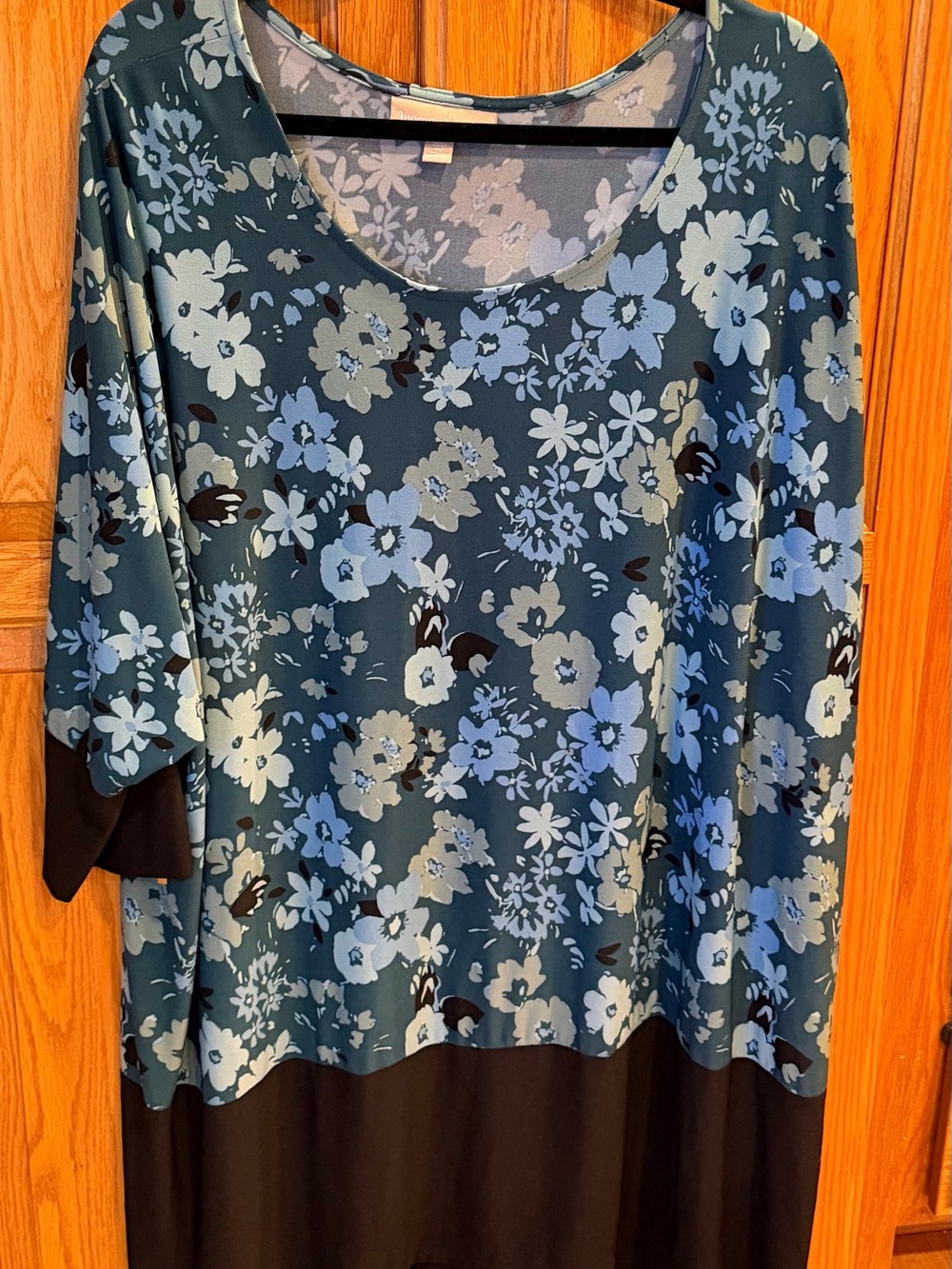 Woman Within Teal Floral Scoop Neck Tunic with Black Trim